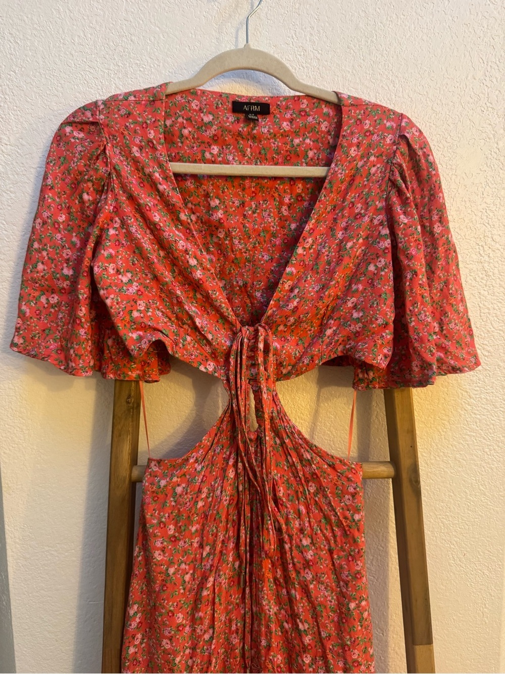 AFRM Savvy Coral Floral Cutout Maxi Dress with Slit Down the Middle - Picture 5 of 14